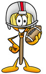 Clip Art Graphic of a Straw Broom Cartoon Character in a Helmet, Holding a Football