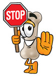 Clip art Graphic of a Bone Cartoon Character Holding a Stop Sign