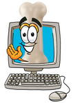 Clip art Graphic of a Bone Cartoon Character Waving From Inside a Computer Screen