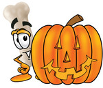 Clip art Graphic of a Bone Cartoon Character With a Carved Halloween Pumpkin