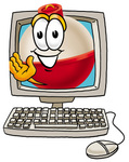 Clip art Graphic of a Fishing Bobber Cartoon Character Waving From Inside a Computer Screen