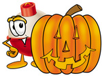 Clip art Graphic of a Fishing Bobber Cartoon Character With a Carved Halloween Pumpkin