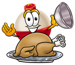 Clip art Graphic of a Fishing Bobber Cartoon Character Serving a Thanksgiving Turkey on a Platter