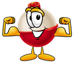 Clip art Graphic of a Fishing Bobber Cartoon Character Flexing His Arm Muscles
