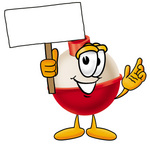Clip art Graphic of a Fishing Bobber Cartoon Character Holding a Blank Sign
