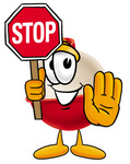 Clip art Graphic of a Fishing Bobber Cartoon Character Holding a Stop Sign