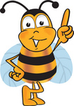 Clip art Graphic of a Honey Bee Cartoon Character Pointing Upwards
