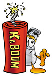 Clip art Graphic of a Beaker Laboratory Flask Cartoon Character Standing With a Lit Stick of Dynamite