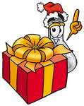 Clip art Graphic of a Beaker Laboratory Flask Cartoon Character Standing by a Christmas Present