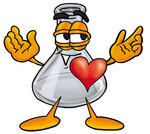 Clip art Graphic of a Beaker Laboratory Flask Cartoon Character With His Heart Beating Out of His Chest