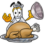 Clip art Graphic of a Beaker Laboratory Flask Cartoon Character Serving a Thanksgiving Turkey on a Platter