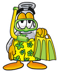 Clip art Graphic of a Beaker Laboratory Flask Cartoon Character in Green and Yellow Snorkel Gear