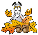 Clip art Graphic of a Beaker Laboratory Flask Cartoon Character With Autumn Leaves and Acorns in the Fall