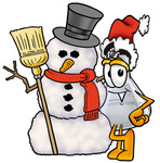 Clip art Graphic of a Beaker Laboratory Flask Cartoon Character With a Snowman on Christmas