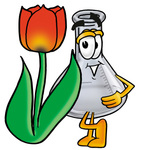 Clip art Graphic of a Beaker Laboratory Flask Cartoon Character With a Red Tulip Flower in the Spring