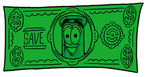 Clip art Graphic of a Laboratory Flask Beaker Cartoon Character on a Dollar Bill