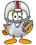 Clip art Graphic of a Laboratory Flask Beaker Cartoon Character in a Helmet, Holding a Football