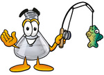 Clip art Graphic of a Laboratory Flask Beaker Cartoon Character Holding a Fish on a Fishing Pole