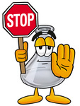 Clip art Graphic of a Laboratory Flask Beaker Cartoon Character Holding a Stop Sign