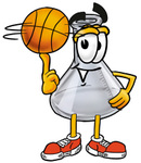 Clip art Graphic of a Laboratory Flask Beaker Cartoon Character Spinning a Basketball on His Finger