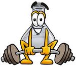 Clip art Graphic of a Laboratory Flask Beaker Cartoon Character Lifting a Heavy Barbell