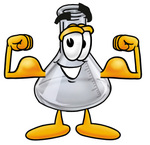 Clip art Graphic of a Laboratory Flask Beaker Cartoon Character Flexing His Arm Muscles