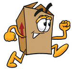 Clip Art Graphic of a Cardboard Shipping Box Cartoon Character Running