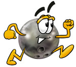 Clip Art Graphic of a Bowling Ball Cartoon Character Running