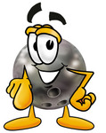 Clip Art Graphic of a Bowling Ball Cartoon Character Pointing at the Viewer