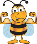Clip art Graphic of a Honey Bee Cartoon Character Flexing His Arm Muscles