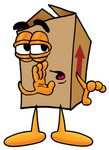 Clip Art Graphic of a Cardboard Shipping Box Cartoon Character Whispering and Gossiping