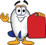Clip art Graphic of a Dirigible Blimp Airship Cartoon Character Holding a Red Sales Price Tag