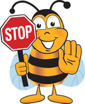 Clip art Graphic of a Honey Bee Cartoon Character Holding a Stop Sign
