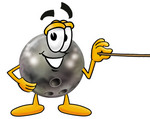 Clip Art Graphic of a Bowling Ball Cartoon Character Holding a Pointer Stick