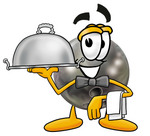 Clip Art Graphic of a Bowling Ball Cartoon Character Dressed as a Waiter and Holding a Serving Platter