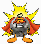 Clip Art Graphic of a Bowling Ball Cartoon Character Dressed as a Super Hero