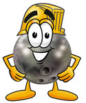 Clip Art Graphic of a Bowling Ball Cartoon Character Wearing a Hardhat Helmet
