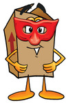 Clip Art Graphic of a Cardboard Shipping Box Cartoon Character Wearing a Red Mask Over His Face