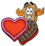 Clip Art Graphic of a Cardboard Shipping Box Cartoon Character With an Open Box of Valentines Day Chocolate Candies