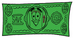 Clip Art Graphic of a Cardboard Shipping Box Cartoon Character on a Dollar Bill