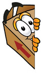 Clip Art Graphic of a Cardboard Shipping Box Cartoon Character Peeking Around a Corner