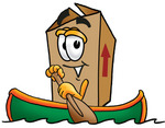Clip Art Graphic of a Cardboard Shipping Box Cartoon Character Rowing a Boat