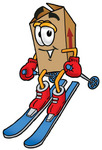 Clip Art Graphic of a Cardboard Shipping Box Cartoon Character Skiing Downhill