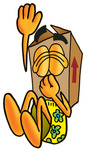 Clip Art Graphic of a Cardboard Shipping Box Cartoon Character Plugging His Nose While Jumping Into Water