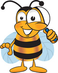 Clip art Graphic of a Honey Bee Cartoon Character Looking Through a Magnifying Glass