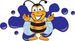 Clip art Graphic of a Honey Bee Cartoon Character Logo With Blue Paint Splatter