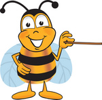 Clip art Graphic of a Honey Bee Cartoon Character Holding a Pointer Stick