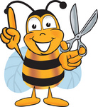 Clip art Graphic of a Honey Bee Cartoon Character Holding a Pair of Scissors