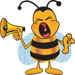 Clip art Graphic of a Honey Bee Cartoon Character Screaming Into a Megaphone