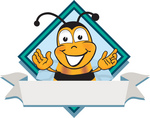 Clip art Graphic of a Honey Bee Cartoon Character Label